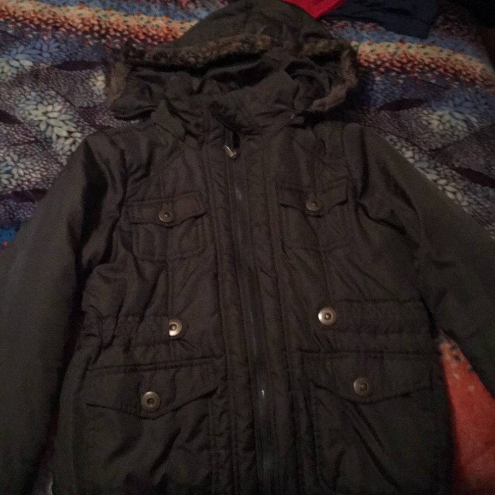 Green raincoat/hoodie/peacoat